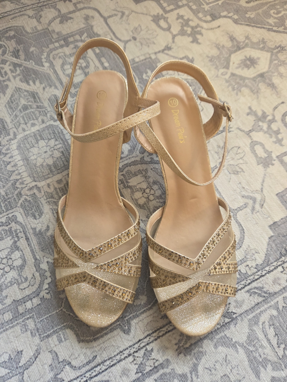 Dream Pairs Gold Glitter Strappy Open-Toe Heels